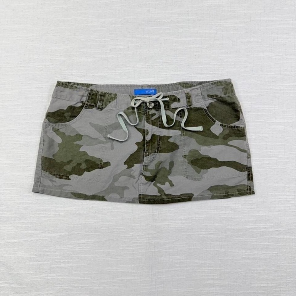 Vintage Delias Camo Mini Skirt Low Rise Utility Y2K Bratz Womens 11 - Picture 1 of 8